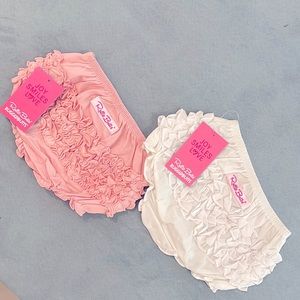Set of 2 Rufflebutts Baby Girl Bloomers - Pink and White, 12-18M
